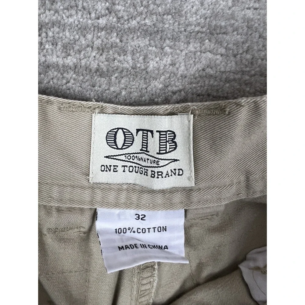 OTB Cargo Shorts Mens 32 Tan One Tough Brand Khaki Cotton Utility Drawstring Hem